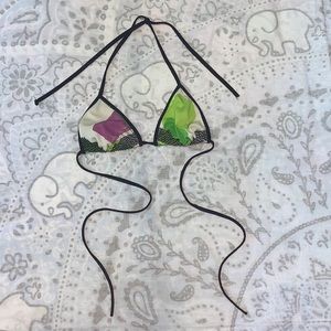 Burberry Patterned String Bikini Top Green Purple Sz S